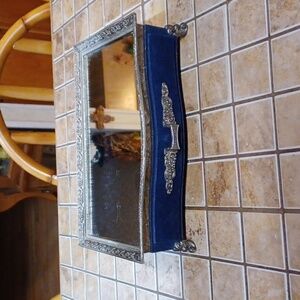 SilverSmith‎   Vintage 60s Mirror Blue Velvet Jewerly Box